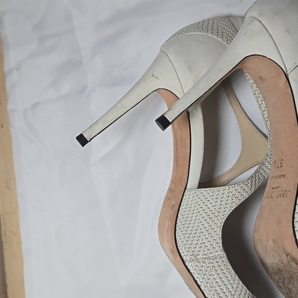 Jimmy Choo Tie up Pumps Eggshell Off white Weave Texture 37.5 - Picture 12 of 12